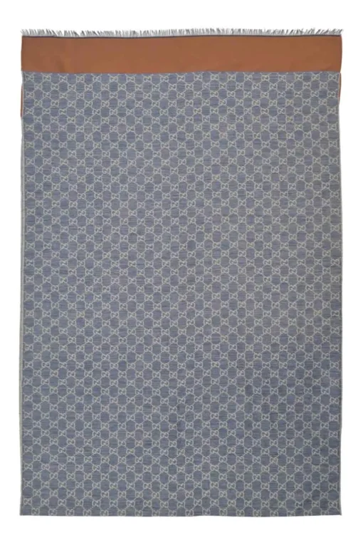 Indigo and cream Guccissima monogram jacquard reversible two-tone fringe scarf