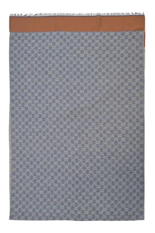 Indigo and cream Guccissima monogram jacquard reversible two-tone fringe scarf