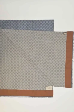 Indigo and cream Guccissima monogram jacquard reversible two-tone fringe scarf