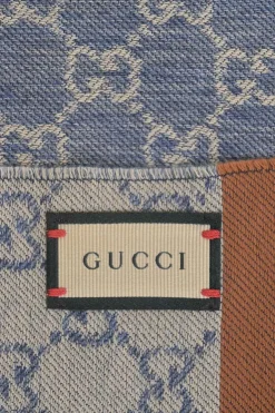 Indigo and cream Guccissima monogram jacquard reversible two-tone fringe scarf