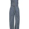 Indigo blue striped cotton denim bustier style Jonah belted jumpsuit