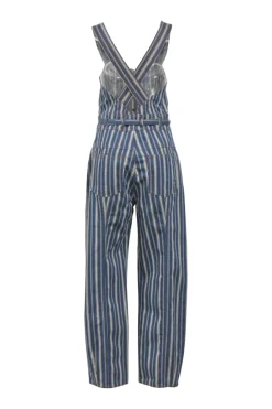 Indigo blue striped cotton denim bustier style Jonah belted jumpsuit