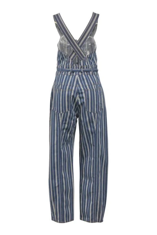 Indigo blue striped cotton denim bustier style Jonah belted jumpsuit