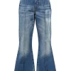 Indigo cotton denim high-rise flared jeans with exposed-seam detailing