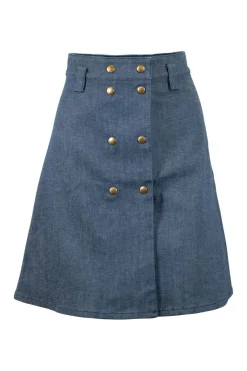 Indigo denim high-waist double-breasted 'Trapeze' skirt