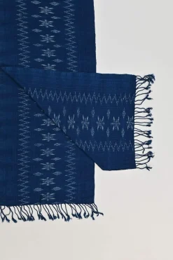 Indigo Ikat  handloom fringe scarf