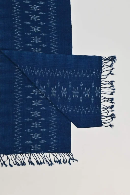 Indigo Ikat  handloom fringe scarf