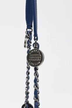 Indigo lambskin leather and fringed cotton denim crossbody bucket bag with silver-tone hardware