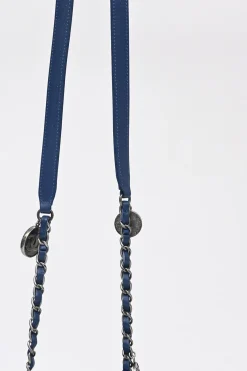 Indigo lambskin leather and fringed cotton denim crossbody bucket bag with silver-tone hardware