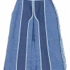 Indigo paneled linen-wool blend Kent bi-layer slit raw edge skirt with contrast bonding details