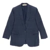Indigo silk-linen blend single breasted notch lapel textured soft blazer with double-welt hip pockets