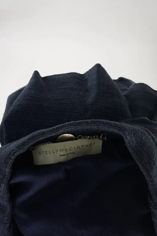 Indigo silk-linen blend single breasted notch lapel textured soft blazer with double-welt hip pockets