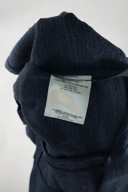 Indigo silk-linen blend single breasted notch lapel textured soft blazer with double-welt hip pockets