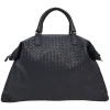 Ink intrecciato nappa leather convertible tote with detachable shoulder strap