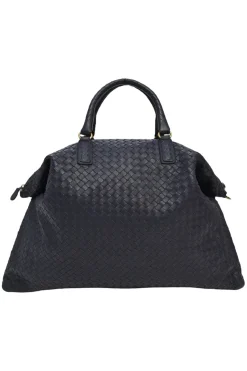 Ink intrecciato nappa leather convertible tote with detachable shoulder strap