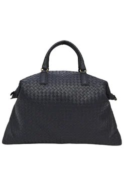 Ink intrecciato nappa leather convertible tote with detachable shoulder strap