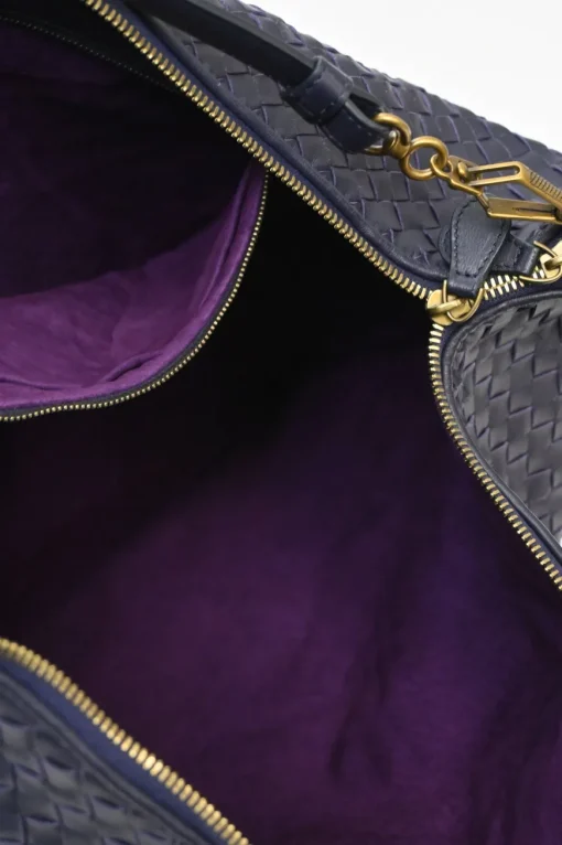 Ink intrecciato nappa leather convertible tote with detachable shoulder strap
