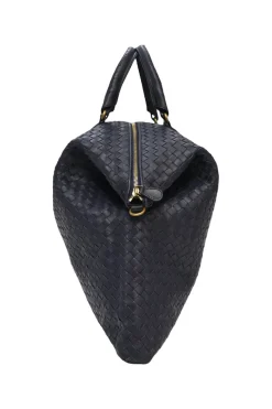 Ink intrecciato nappa leather convertible tote with detachable shoulder strap