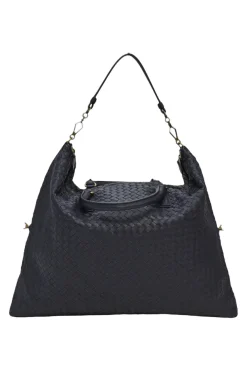 Ink intrecciato nappa leather convertible tote with detachable shoulder strap