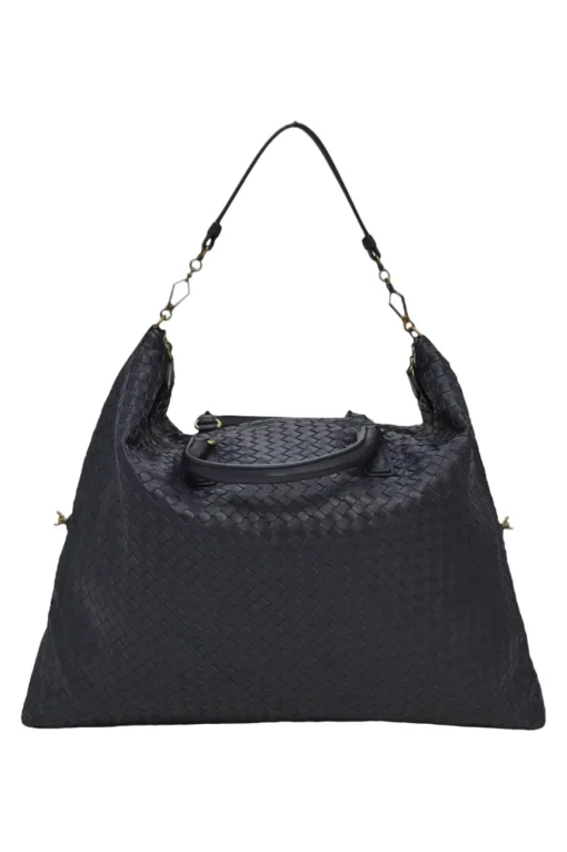 Ink intrecciato nappa leather convertible tote with detachable shoulder strap