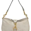 Ivory aged leather snap hook shoulder bag with gold-tone metallic hardware
