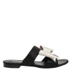 Ivory and black bow-embellished satin and leather slider sandals