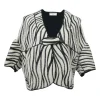 Ivory and black two-tone embroidered cotton loop terry cropped cocoon jacket with dolman sleeves