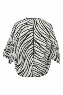 Ivory and black two-tone embroidered cotton loop terry cropped cocoon jacket with dolman sleeves