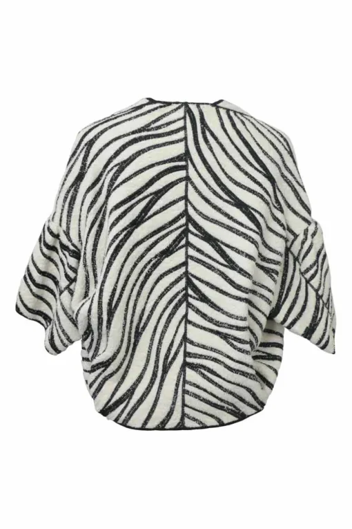 Ivory and black two-tone embroidered cotton loop terry cropped cocoon jacket with dolman sleeves