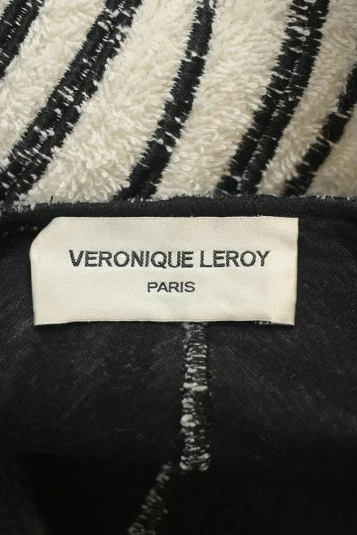 Ivory and black two-tone embroidered cotton loop terry cropped cocoon jacket with dolman sleeves
