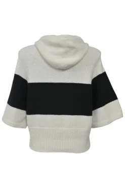 Ivory and black wool-cashmere blend two-tone signature logo intarsia cropped hoodie
