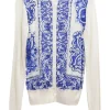 Ivory and blue mixed media silk Majolica tile print foulard cardigan