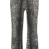 Ivory and espresso cotton-blend denim low-rise flared jeans with waist adjuster featuring cheetah digi-print