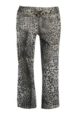 Ivory and espresso cotton-blend denim low-rise flared jeans with waist adjuster featuring cheetah digi-print