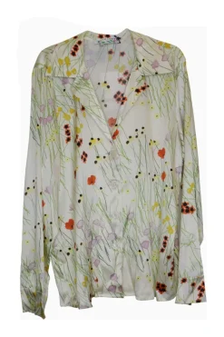 Ivory and green silk-blend floral print Louis two-piece shirt and pull-on trouser pyjama set