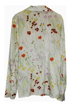 Ivory and green silk-blend floral print Louis two-piece shirt and pull-on trouser pyjama set