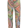 Ivory and multi-colour cotton-blend abstract graphic print pull-on high-rise straight-leg tailored trousers