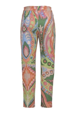 Ivory and multi-colour cotton-blend abstract graphic print pull-on high-rise straight-leg tailored trousers