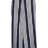 Ivory and navy striped silk twill wide-leg tailored trousers
