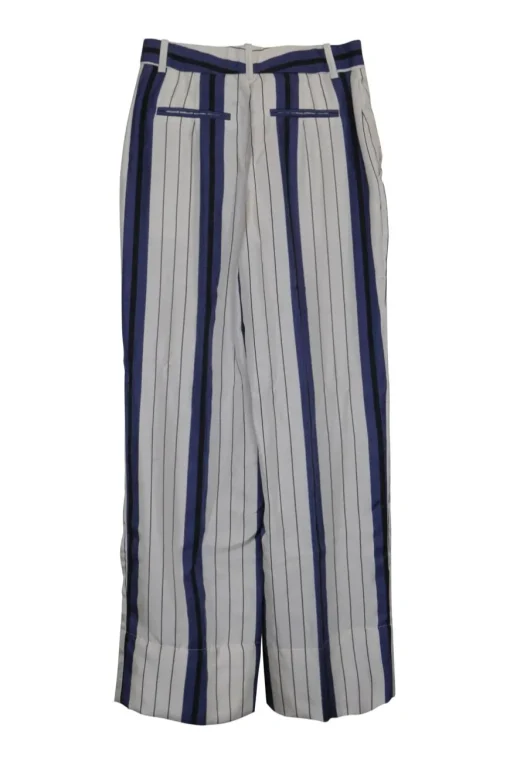 Ivory and navy striped silk twill wide-leg tailored trousers