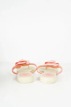 Ivory and pink jelly quilted camellia thong sandals with logo-embossed straps