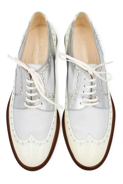 Ivory and silver leather 'Joella' brogue shoes