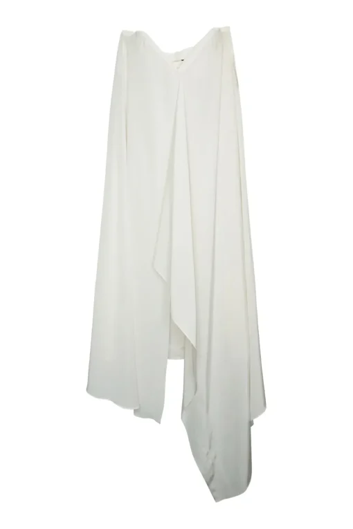Ivory bias-cut silk satin sarong-style midi A-line skirt with asymmetric handkerchief hem