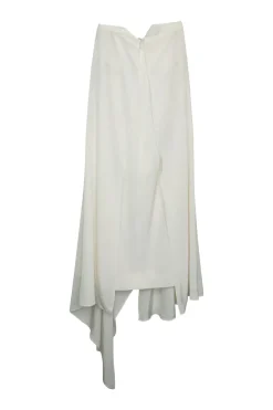 Ivory bias-cut silk satin sarong-style midi A-line skirt with asymmetric handkerchief hem