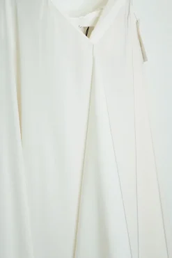 Ivory bias-cut silk satin sarong-style midi A-line skirt with asymmetric handkerchief hem