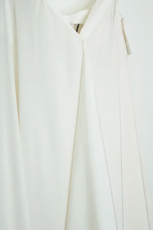 Ivory bias-cut silk satin sarong-style midi A-line skirt with asymmetric handkerchief hem