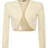 Ivory cashmere open-front cropped jersey knit bolero cardigan