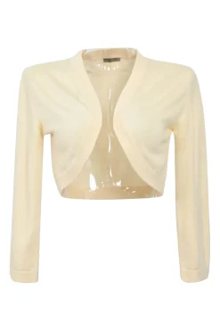 Ivory cashmere open-front cropped jersey knit bolero cardigan