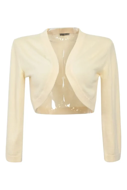 Ivory cashmere open-front cropped jersey knit bolero cardigan