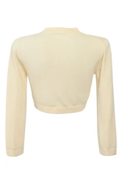 Ivory cashmere open-front cropped jersey knit bolero cardigan